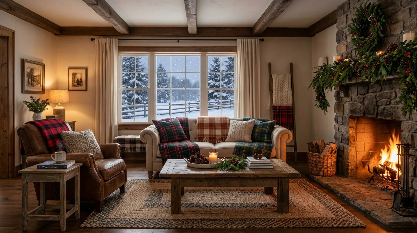 Create one especially cozy reading or lounging corner inspiration for a winter living room.